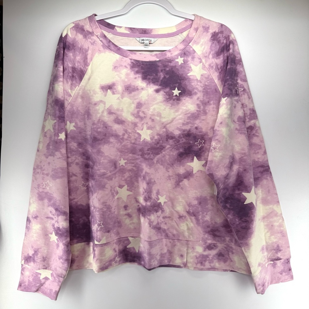 Wildfox Tie Dye Stars Pullover Sweatshirt Purple Size XXL NEW - Picture 2 of 11